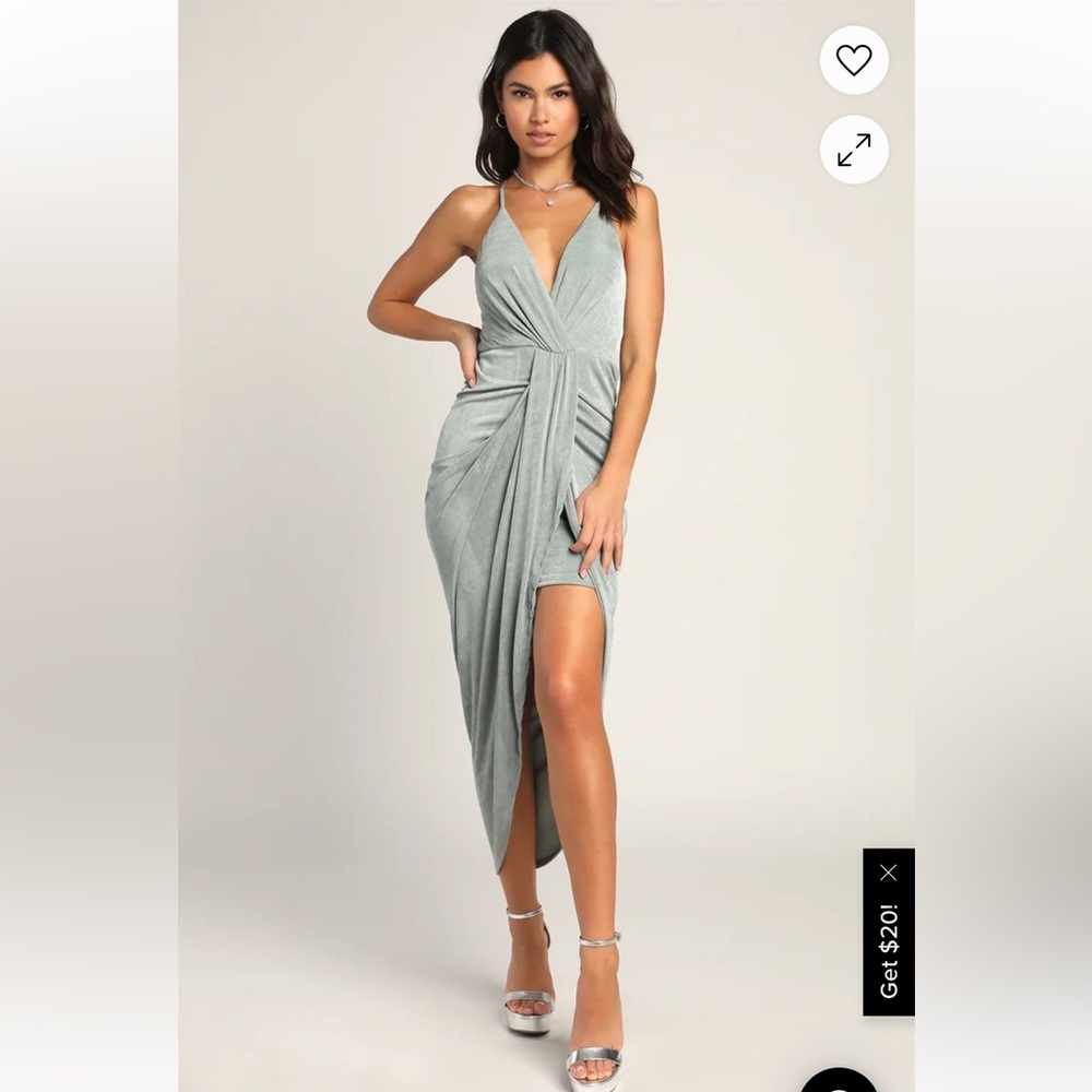 Sage Blue Surplice Midi Dress